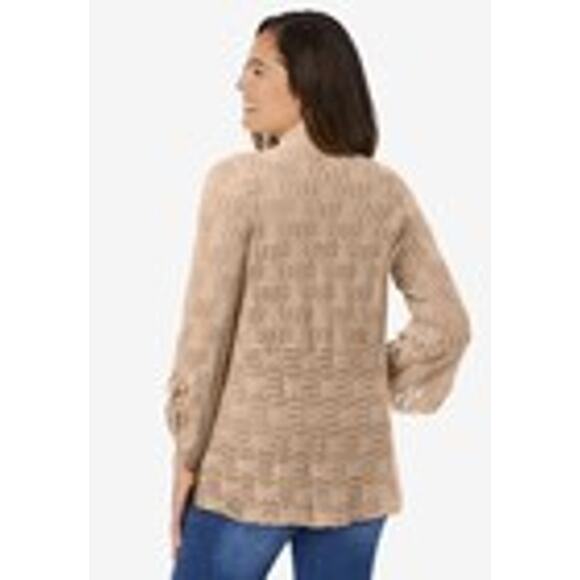 Woman Within Open-Front Pointelle Cardigan – Neutral Beige – Size 30 Plus - Picture 5 of 9
